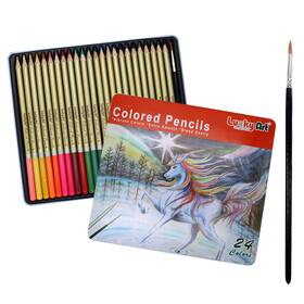 Lucky Art Crayonology 971261410942 24 Watercolor Pencils Professional With A Brush And Tin Box - W