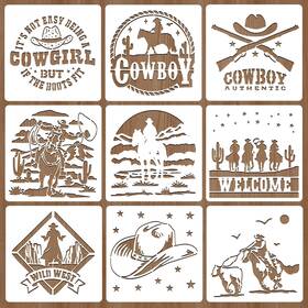 Mb202411 Lumtain 9pcs Plastic Painting Stencils For Crafts Reusable Cowboy Style Dr