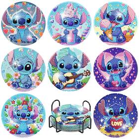 Bdwy382 Lwzays 8 Pack Cartoon Art Diamond Painting Coasters Diy Kit Full Drill Home Gift Set