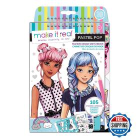 B079k5tw86 Make It Real Fashion Sketchbook Girls - Pastel Pop Kit With 105 Stickers