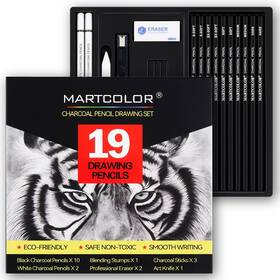 M821-19 Martcolor Charcoal Drawing Set 19 Pieces Black And White Pencils For