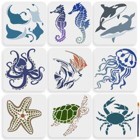 B0d1qt78q9 Mayjoydiy 9pcs Sea Ocean Creatures Stencils 7.8 Inch Animal Painting Art Craft Kit