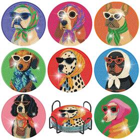 Bdwy338 Mbntjht 8 Pcs Dog Diamond Painting Coasters Kits With Holder 4x4inch