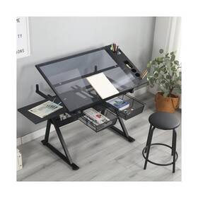 Nsiscpdpxh2qqcz6fqb2tgehwnak Megachoice Drawing Table With Stool Adjustable Tempered Glass Painting Art For Ad