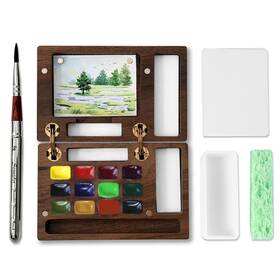 Mei Colour 977420820089 Portable Mini Watercolor Paint Set For Adult Artists Wooden Pocke