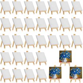 Easel-01 Mimorou 32 Pack 4 X Inch Mini Canvases With Easel Sets For Painting Small Art Stret