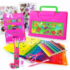 Mimtom 025998533125 Drawing Stencil Kit For Kids 60 Pc Art Set With 370 Shapes Sketch Pad And
