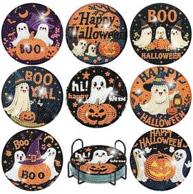 Halloween3 Mjcakrn Bdwy236-us Diamond Painting Coasters Kits 8 Pack Ghost Art