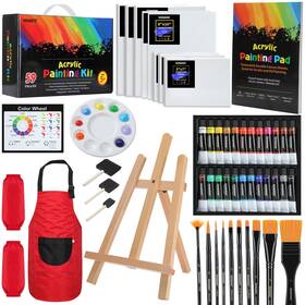 Ettz1us Mmarte 59pcs Acrylic Paint Set - Art Supplies Kit With 24 Non-toxic Paints Easel B