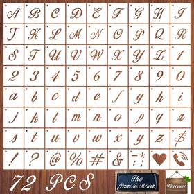 Mossdecals007a03 Mossdecal 72 Pcs Calligraphy Letter Stencils 4inch Reusable Plastic Number Symbols Tem