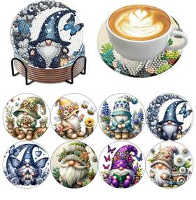 3.9x3.9in Mrpwnle Mb0076 8 Pack Diamond Art Coasters Kits - Gnomes Gnome