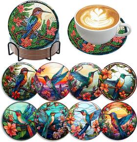 Mbo010 Mrpwnle 8 Pcs Diamond Painting Art Coaster Set 10x10 Hummingbird Coasters