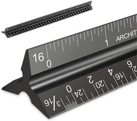 Mveohos 745679681005 Architectural Scale Ruler Imperial Measurements 12ftft Laser-etched Black