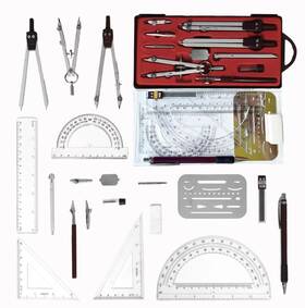 Rd-fd-018 Newsource Compass For Geometry Drafting Tools 18 Pcs Sets Metal Rulers Arc