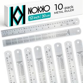 Nokko 065008365006 Metal Ruler 12 Inch - Pack Of 10 Measuring Set 12-inch / 30 Cm Sta