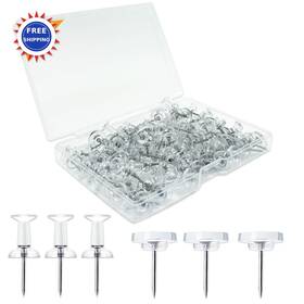 By100 Noqlyur Tacks And Push Pins 100 Pack Heavy Duty Clear Flat Head Thumbtacks Storage Box