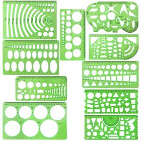 Csp0873 Onwon 10 Pieces Drawings Templates Stencils Measuring Clear Green Plastic