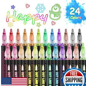 B0clpgykj4 Ouniy 24 Colors Double Line Outline Markers Super Squiggles Glitter Self-outline