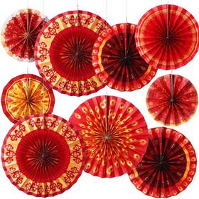 Tjrw-outus-5274 Outus 9 Pcs Chinese New Year Decorations Paper Fans Red Hanging Ornam