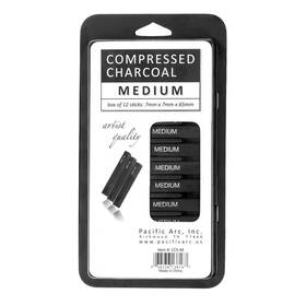 Pacific Arc 038236138167 Compressed Charcoal Sticks Medium 12 Pack For Drawing Sketching