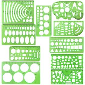 B07g74jml3 Pemotyst 10 Pc Green Plastic Geometric Drawing Templates Measuring Rulers Kit