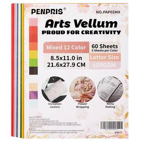 Pap02mx Penpris 60 Sheets Colorful Vellum Paper Translucent Tracing - 12 Colors 8.5 X 1