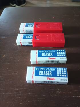 Zeh10 Pentel 4 Medium Size Hi- Polymer Erasers And 2 Eraser Holders