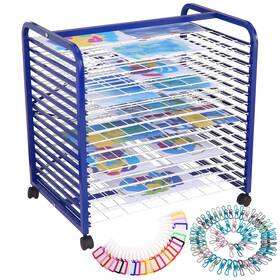Pioneerworks 198290490844 Art Drying Rack With 16 Mobile Shelves Metal Blue 18 Inch D X 26 L H Ideal