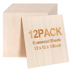 12pcsh4853n2 Pomelotree Basswood Sheets 12 Inch X12 X1/8 3mm Packs Plywood Board Unfinished W