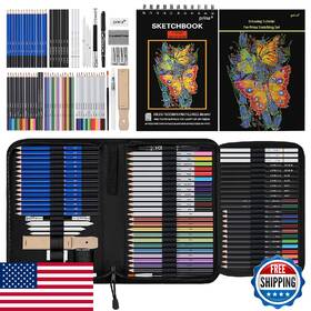 B092z1pycd Prina 76-pack Pro Drawing Sketching Art Set Kit With 3-color Sketchbook
