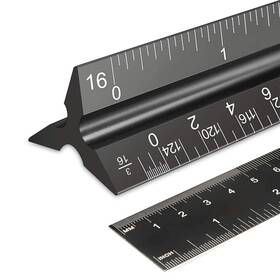 Thl-1009 Rena Chris 2pcs Aluminum Architectural Scale - 12 Inch Triangular Ruler Black