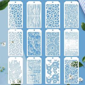 Rfl071-us-rs-mbtz-gybk-12p Resflyar 12 Pcs 9.5 X 4.8 Inch Texture Stencils Wood Grain Honeycomb Templates For Cr