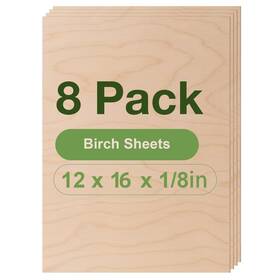 Rd0012345 Rowood 8 Pack Birch Plywood Sheets 12x16x1/8inch 3mm ... Fast Ship
