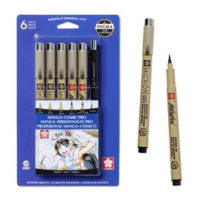 50201 Sakura 6-piece Pigma Manga Comic Pro Drawing Kit Black 6 Pen Pack
