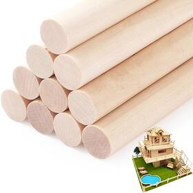Santoy 3/4x12 10pcs 3/4 X 12 Inch Wooden Dowel Rods Round Unfinished Wood Dowels Ro