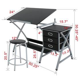 Segawe 747674954399 Adjustable Drafting Table Tilted Tabletop Art And Craft Drawing Desk With Stool