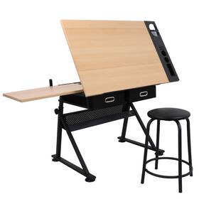 Segawe 747674954474 Height Adjustable Drafting Table Drawing Artist Craft Desk With Stool And 2 Drawers