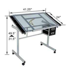 H01-1337 Segawe #hey Adjustable Drawing Desk Station Tempered Glass Art Craft Drafting Table Portable