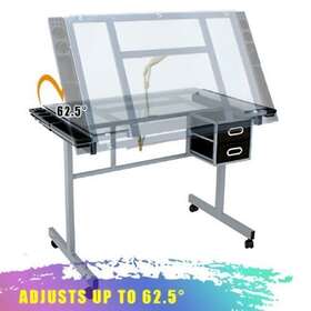 H01-1337 Segawe #uc Adjustable Drafting Table Drawing Craft Tempered Glass/wood Top Home