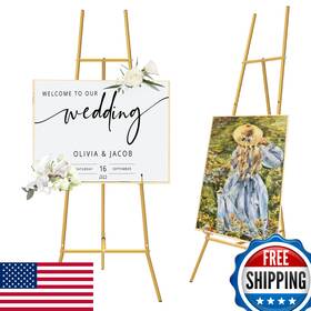 B0d2l3lqxp Semoprus Gold Easel Stand For Sign - Heavy Duty Metal Freestanding Adjustable Display Sta