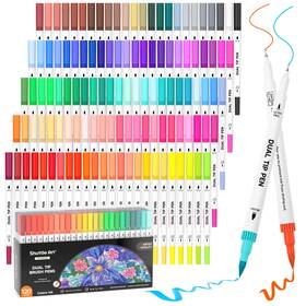 B07wrqm1z3 Shuttle Art 120 Colors Dual Tip Brush Marker Pens Coloring Book - Fineliner Markers