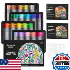 B08hqc46wy Shuttle Art 100 Fineliner Colored Pens 0.38mm Fine Point With 8 Stencils And Books
