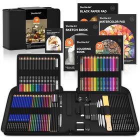 B0bf9hfy2y Shuttle Art 116pcs Drawing Kit Pro Sketch Charcoal Color Pencils And Pads With Ca