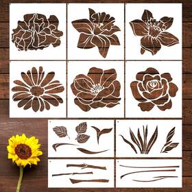 B0200224 Sitsink Large Flower Stencils For Painting - 10 Pcs Reusable Templates W
