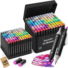 B0fdg9l7y8 Soucolor Alcohol Markers 120 Colors With Case And Holders Dual Tips Chisel Fine