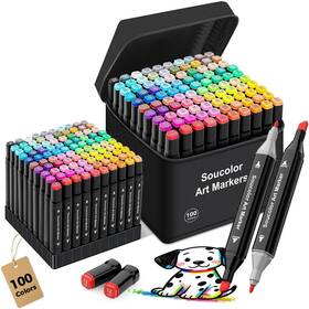 B0fdgclclj Soucolor Alcohol Markers 100 Colors With Case And Holders Dual Tips Chisel Fine