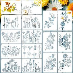 Spakon Template-01 16 Pieces Wild Flower Stencils For Painting 4.3x6.3 Inch Reusable Template D