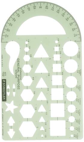 Staedtler 031901900045 Template Geometric Shapes/symbols Protractor Inch Scale 9.5 X 5
