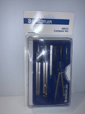 55909bk Staedtler New Arco Metal Compass Set / 7 Pieces Plus Case Made Germany