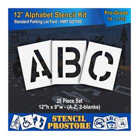 Sps-108-8125 Stencil Prostore Pavement Stencils - 12 Inch Alphabet Kit Set 28 Piece X 9